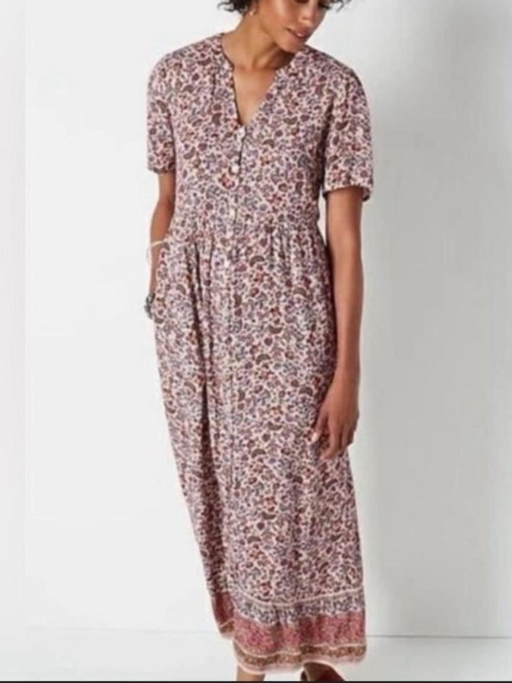 J. Jill Pink Floral Short-Sleeve Maxi Dress